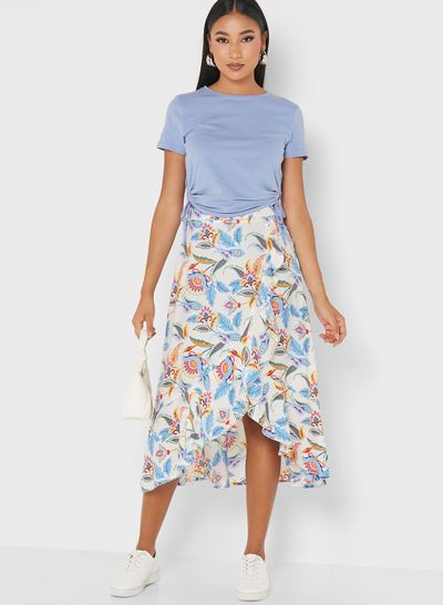 Floral Print Ruffle Detail Skirt