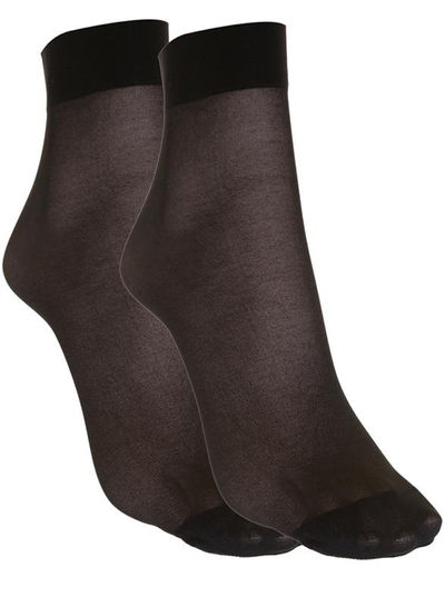 Elasticated Waistband Silk Finish Ankle Stockings Black