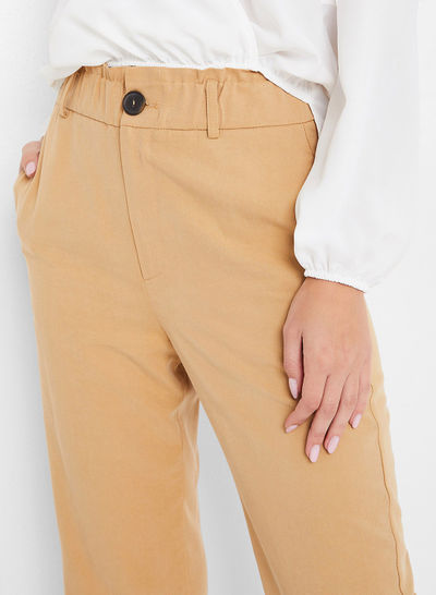 Elasticated Waist Dual Pocket Pants Beige