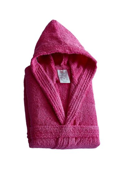 Essential Textured Hooded Bathrobe Pink L