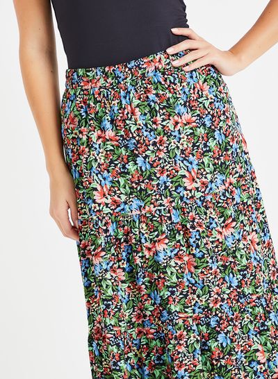 Floral Print Ruffle Hem Maxi Skirt Multicolour
