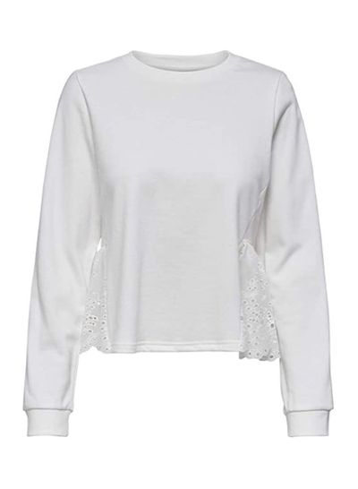 Embroidered Lace Trim Sweatshirt White