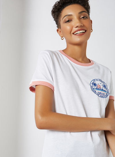 Embroidered Patch T-Shirt White / Rose