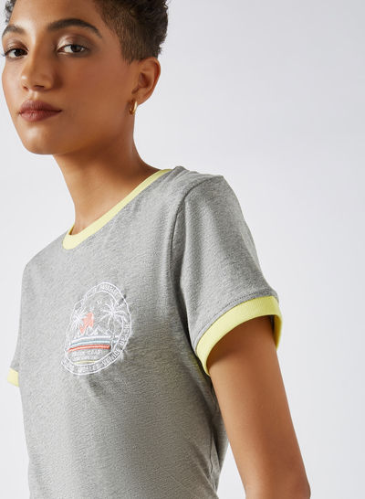 Embroidered Patch T-Shirt Grey Marl  / Yellow