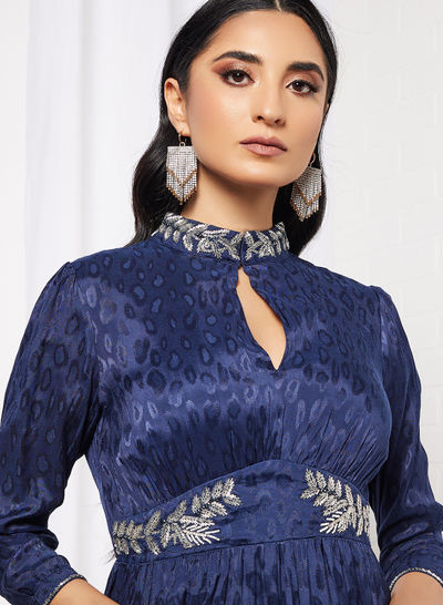 Embroidered Tier Dress Navy