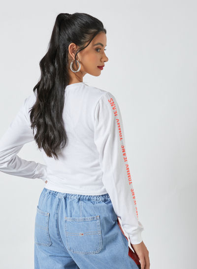 Long Sleeve Cropped T-Shirt White