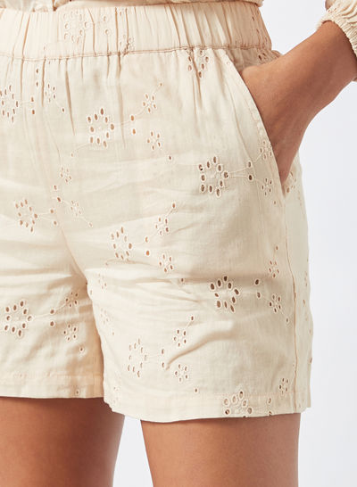 Embroidered Shorts Beige