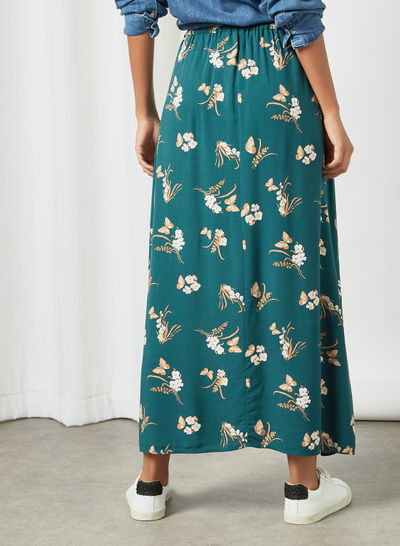 Floral Print Skirt Teal