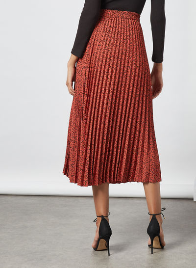 Floral Print Pleated Skirt Red