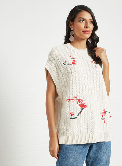 Embroidered Sweater Vest Beige