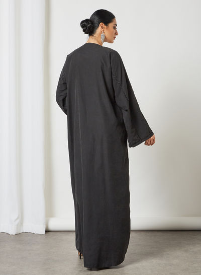 Embroidered Wide Sleeve Abaya Black