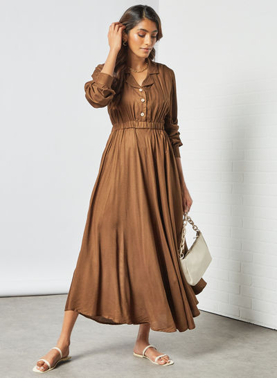 Elasticated Waist Dress Brown