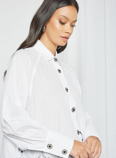 Embroidered Longline Shirt Black/White