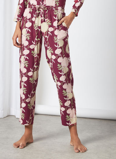 Floral Print Pyjama Set Maroon