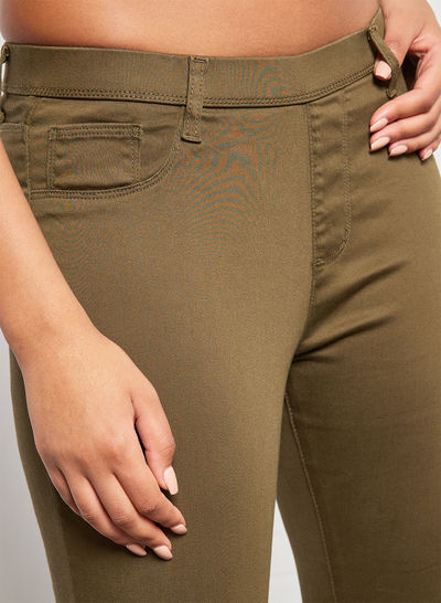 Solid Jeggings With Elasticised Waistband And Belt Loops Olive Green