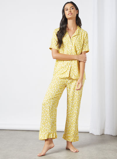 Floral Print Pyjama Set Yellow