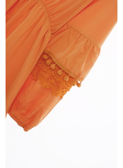 Long Sleeve Mini Dress With Lace Trim 74 Orange