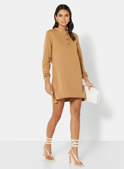 Long Sleeve Mini Dress Brown