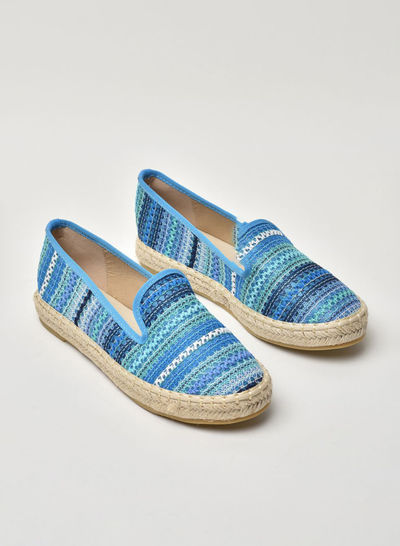 Embroidered Stripes Pattern Espadrille Shoes Sky Blue