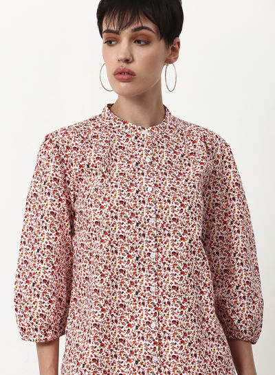 Printed Casual Woven Top Red Multicolor