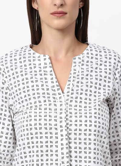 Printed Casual Woven Top White