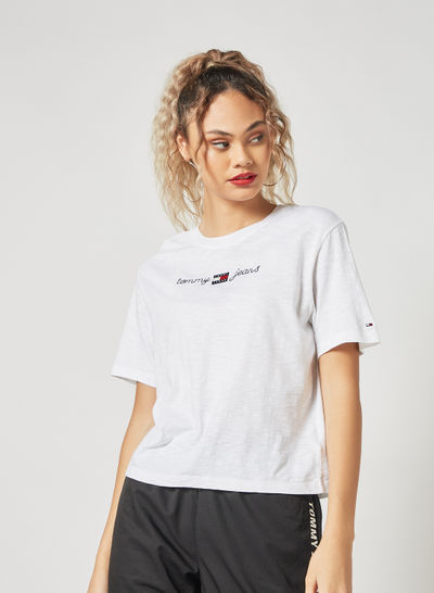 Embroidered Logo Crop T-Shirt White
