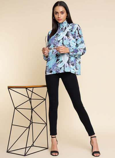 Long Sleeve Casual Top blue multicolor