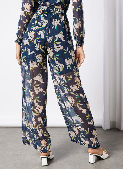 Floral Print Trousers Navy