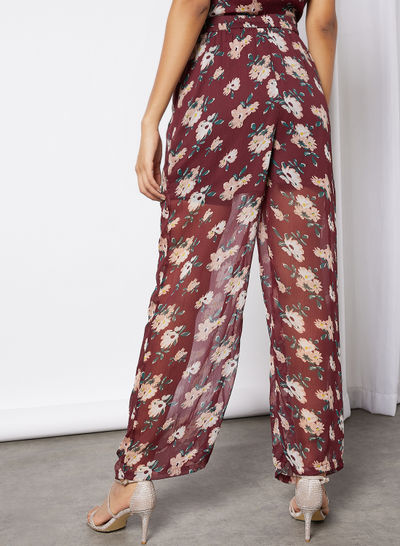 Floral Print Trousers Red
