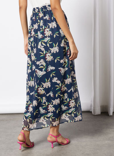 Floral Print Skirt Navy