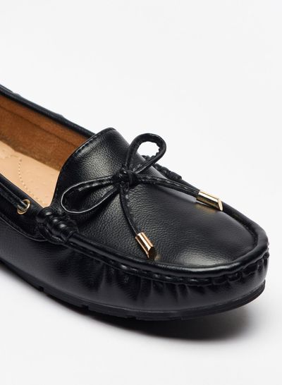 Solid Slip-On Moccasins with Bow Accent